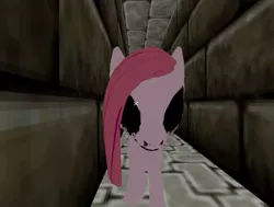 Size: 951x720 | Tagged: grimdark, artist:pagiepoppie12345, derpibooru import, pinkie pie, earth pony, pony, luna game, black sclera, game, image, jpeg, jumpscare, luna game 3d, nightmare fuel, pinkamena diane pie, running, zalgo, zalgo pie