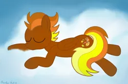 Size: 4032x2652 | Tagged: safe, artist:rainbowšpekgs, derpibooru import, oc, oc:windflyer, unofficial characters only, pegasus, pony, cloud, eyes closed, image, lying, lying down, lying on a cloud, male, on a cloud, png, prone, sky, sleeping, sleeping on a cloud, solo, stallion