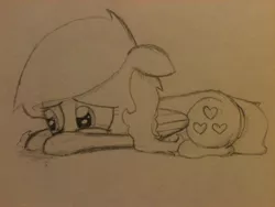 Size: 2048x1536 | Tagged: safe, artist:zombietator, derpibooru import, oc, oc:claire, unofficial characters only, pegasus, pony, crying, female, floppy ears, image, jpeg, lineart, mare, pegasus oc, sad, solo, traditional art, wings