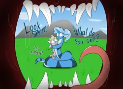 Size: 2365x1709 | Tagged: safe, artist:change, artist:triksa, derpibooru import, oc, oc:splitter, oc:triksa, kobold, lamia, original species, hug, image, implied vore, mawshot, open mouth, png, unknown pred, vore