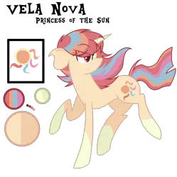 Size: 1450x1453 | Tagged: safe, artist:gallantserver, derpibooru import, oc, oc:vela nova, unofficial characters only, pony, unicorn, coat markings, eye clipping through hair, eyebrows, eyebrows visible through hair, female, horn, image, mare, offspring, parent:princess celestia, parent:sunburst, parents:celestiburst, png, reference sheet, simple background, socks (coat marking), solo, tail, transparent background, unicorn oc