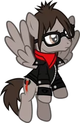 Size: 844x1300 | Tagged: safe, artist:lightningbolt, derpibooru import, ponified, pegasus, pony, .svg available, clothes, derpibooru exclusive, flying, frown, glasses, image, jacket, jewelry, male, mikey way, my chemical romance, necklace, png, rolled up sleeves, scarf, simple background, solo, spread wings, stallion, three cheers for sweet revenge, transparent background, vector, wings, wristband