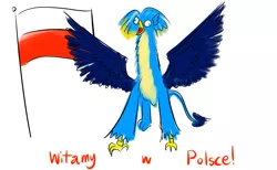 Size: 2600x1600 | Tagged: safe, artist:horsesplease, derpibooru import, gallus, crowing, czubatka staropolska, flag, gallusposting, gallus the rooster, image, meme, png, poland, polish, polish chicken, spread wings, wings