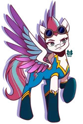 Size: 1024x1526 | Tagged: safe, artist:cckittycreative, derpibooru import, zipp storm, pegasus, pony, my little pony: a new generation, spoiler:my little pony: a new generation, clothes, g5, goggles, image, png, simple background, solo, spoilers in description, transparent background, uniform, wonderbolts uniform