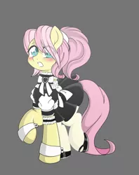 Size: 6410x8098 | Tagged: safe, artist:darkstorm mlp, derpibooru import, fluttershy, pegasus, adorable face, adorascotch, anime style, blushing, bow, buttermaid, butterscotch, clothes, crossdressing, cute, femboy, hair tie, hidden wings, image, maid, makeup, male, nylon tights, png, rule 63, simple background, socks, solo, solo male, stockings, thigh highs