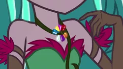 Size: 1280x720 | Tagged: safe, derpibooru import, screencap, gaea everfree, gloriosa daisy, equestria girls, legend of everfree, female, geode of empathy, geode of fauna, geode of shielding, geode of sugar bombs, geode of super speed, geode of super strength, geode of telekinesis, image, jewelry, magical geodes, necklace, png, solo, we will stand for everfree