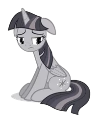 Size: 660x823 | Tagged: safe, artist:sollace, artist:wardex101, derpibooru import, edit, twilight sparkle, twilight sparkle (alicorn), alicorn, pony, discorded, female, floppy ears, image, looking back, mare, png, sad, show accurate, simple background, sitting, solo, transparent background, vector