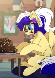 Size: 2481x3507 | Tagged: safe, artist:arctic-fox, derpibooru import, oc, oc:animatedpony, unofficial characters only, pegasus, pony, cake, eating, food, image, jpeg, solo