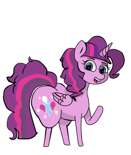 Size: 607x720 | Tagged: safe, artist:twistedscribble, derpibooru import, pinkie pie, twilight sparkle, twilight sparkle (alicorn), oc, alicorn, earth pony, pony, alicorn oc, alicorn princess, butt, commissioner:bigonionbean, cutie mark, extra thicc, female, flank, fusion, horn, image, mare, plot, png, simple background, transparent background, wings