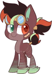 Size: 1401x1968 | Tagged: safe, artist:jetjetj, derpibooru import, oc, oc:whirly gig, earth pony, pony, bandaid, chibi, female, goggles, heterochromia, image, mare, png, simple background, solo, transparent background