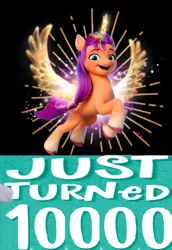 Size: 1024x1488 | Tagged: safe, derpibooru import, editor:horsesplease, sunny starscout, alicorn, series:immortality is a hitch, my little pony: a new generation, spoiler:my little pony: a new generation, 10000, artificial wings, augmented, caption, expand dong, exploitable meme, g5, image, image macro, immortal, immortality, immortality blues, magic, magic horn, magic wings, meme, png, sunnycorn, text, wings