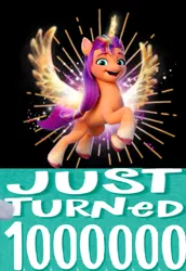 Size: 1024x1488 | Tagged: safe, derpibooru import, editor:horsesplease, sunny starscout, alicorn, series:immortality is a hitch, my little pony: a new generation, caption, expand dong, exploitable meme, future, g5, good end, image, image macro, immortal, immortality, meme, million, png, sunnycorn, text