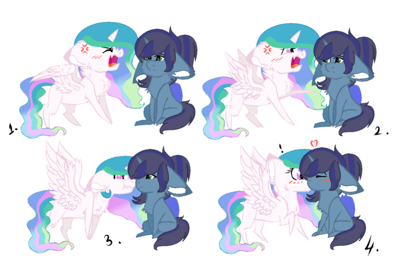 Size: 1024x697 | Tagged: safe, artist:celestiaisbestponyyt, artist:dashkatortik12222222, derpibooru import, princess celestia, oc, oc:savannah, oc:savannah london, alicorn, pony, unicorn, angry, argument, artificial wings, augmented, base used, blushing, boop, canon x oc, cute, cutelestia, ethereal mane, exclamation point, female, fight, fluffy, heart, image, kissing, lesbian, madorable, magic, magic wings, mare, missing accessory, noseboop, png, raised hoof, raised leg, shipping, simple background, sitting, spread wings, surprised, transparent background, unamused, wavy mane, wings