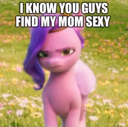 Size: 500x493 | Tagged: safe, derpibooru import, edit, edited screencap, screencap, pipp petals, pegasus, pony, my little pony: a new generation, spoiler:my little pony: a new generation, angry, dialogue, disappointed, female, flower, g5, grass, image, implied queen haven, jewelry, jpeg, mare, meme, royalty, solo, tiara, upset
