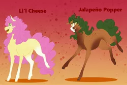 Size: 3000x2000 | Tagged: safe, artist:inisealga, derpibooru import, li'l cheese, oc, oc:jalapeño popper, earth pony, the last problem, earth pony oc, female, image, jpeg, male, offspring, parent:cheese sandwich, parent:pinkie pie, parents:cheesepie, transgender