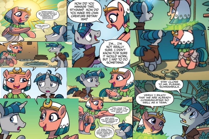 Size: 3464x2309 | Tagged: artist needed, safe, derpibooru import, idw, screencap, somnambula, stygian, pegasus, unicorn, spoiler:comic, collage, cute, image, implied shipping, jpeg, somnambetes, stygianbetes