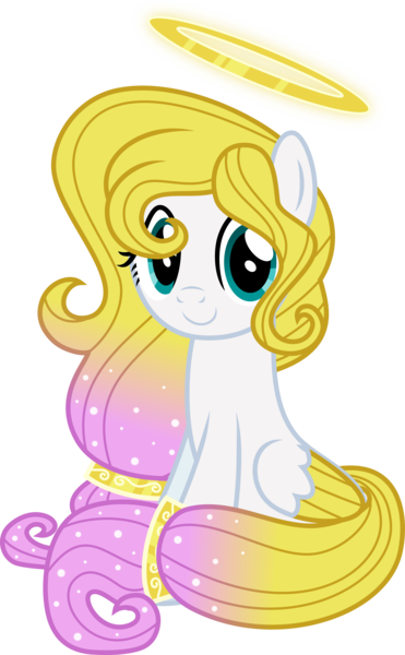 Size: 4000x6461 | Tagged: safe, artist:melisareb, derpibooru import, oc, oc:angel light, unofficial characters only, angel pony, original species, pegasus, pony, absurd resolution, angel, female, gradient mane, gradient tail, halo, image, looking at you, mare, png, simple background, sitting, solo, transparent background, two toned wings, vector, wings