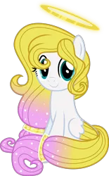 Size: 4000x6461 | Tagged: safe, artist:melisareb, derpibooru import, oc, oc:angel light, unofficial characters only, angel pony, original species, pegasus, pony, absurd resolution, angel, female, gradient mane, gradient tail, halo, image, looking at you, mare, png, simple background, sitting, solo, transparent background, two toned wings, vector, wings