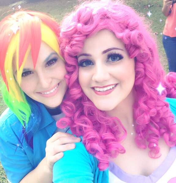 Size: 920x960 | Tagged: safe, artist:sarahndipity cosplay, artist:shelbeanie, derpibooru import, pinkie pie, rainbow dash, human, 2016, clothes, cosplay, costume, image, irl, irl human, jpeg, photo
