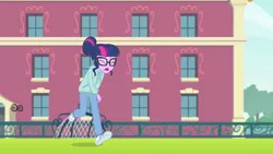 Size: 3410x1920 | Tagged: safe, derpibooru import, screencap, sci-twi, twilight sparkle, equestria girls, equestria girls series, stressed in show, stressed in show: rainbow dash, spoiler:eqg series (season 2), canterlot high, clothes, eyes closed, female, glasses, high res, image, jacket, jpeg, open mouth, ponytail, solo