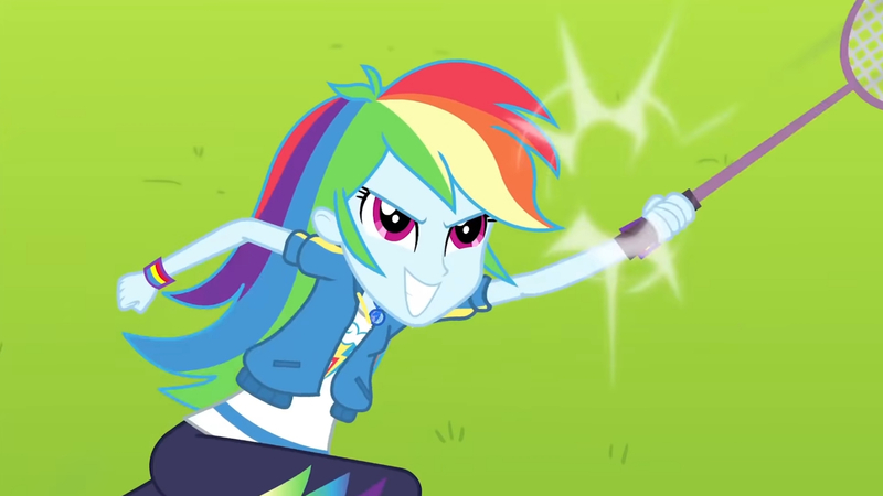 Size: 3410x1920 | Tagged: safe, derpibooru import, screencap, rainbow dash, equestria girls, equestria girls series, stressed in show, stressed in show: rainbow dash, spoiler:eqg series (season 2), canterlot high, clothes, cutie mark, cutie mark on clothes, female, geode of super speed, grin, high res, hoodie, image, jewelry, jpeg, magical geodes, necklace, racket, smiling, solo