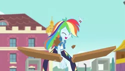 Size: 3410x1920 | Tagged: safe, derpibooru import, screencap, rainbow dash, equestria girls, equestria girls series, stressed in show, stressed in show: rainbow dash, spoiler:eqg series (season 2), canterlot high, clothes, cutie mark, cutie mark on clothes, eyes closed, female, geode of super speed, high res, hoodie, image, jewelry, jpeg, magical geodes, necklace, open mouth, solo