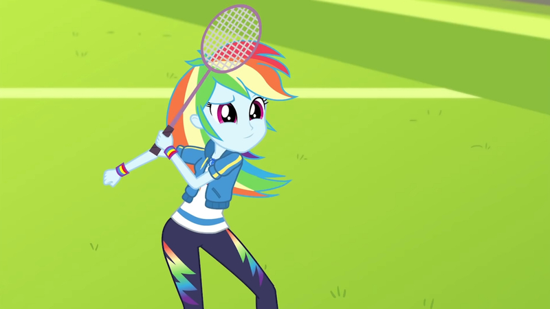 Size: 3410x1920 | Tagged: safe, derpibooru import, screencap, rainbow dash, equestria girls, equestria girls series, stressed in show, stressed in show: rainbow dash, spoiler:eqg series (season 2), clothes, cutie mark, cutie mark on clothes, female, geode of super speed, high res, hoodie, image, jewelry, jpeg, magical geodes, necklace, racket, smiling, solo