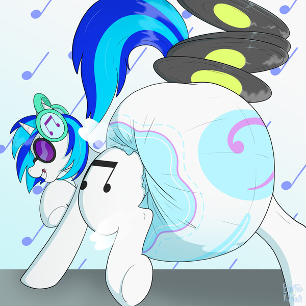 Size: 1280x1280 | Tagged: questionable, artist:burritokitten, derpibooru import, vinyl scratch, pony, unicorn, abstract background, adult foal, diaper, diaper fetish, fetish, glasses, headphones, image, jpeg, poofy diaper, powder puff, record, solo, underhoof