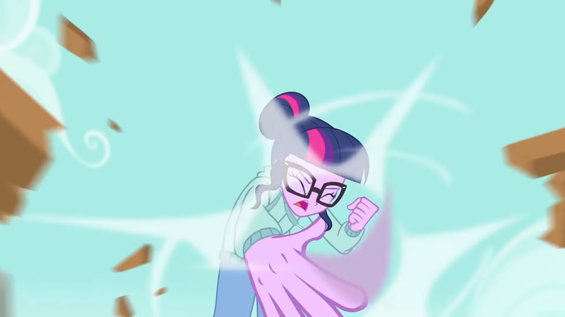 Size: 3410x1920 | Tagged: safe, derpibooru import, screencap, sci-twi, twilight sparkle, equestria girls, equestria girls series, stressed in show, stressed in show: rainbow dash, spoiler:eqg series (season 2), clothes, eyes closed, female, glasses, high res, image, jacket, jpeg, karate, open mouth, ponytail, solo