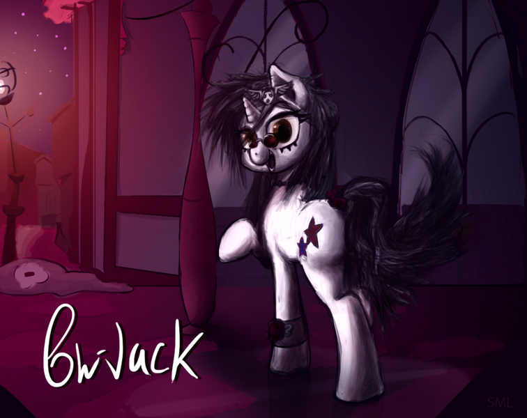 Size: 1088x864 | Tagged: safe, artist:ivyredmond, derpibooru import, oc, pony, unicorn, black mane, collar, female, glasses, image, jpeg, mare, solo