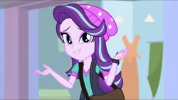 Size: 3410x1920 | Tagged: safe, derpibooru import, screencap, starlight glimmer, equestria girls, mirror magic, spoiler:eqg specials, bag, female, hat, image, jpeg, smiling, solo