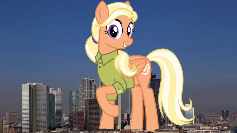 Size: 1920x1080 | Tagged: safe, artist:cheezedoodle96, derpibooru import, mane allgood, pegasus, pony, female, frankfurt, germany, giant pegasus, giant pony, giantess, highrise ponies, image, irl, macro, mare, mega giant, photo, png, ponies in real life