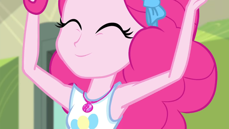 Size: 3410x1920 | Tagged: safe, derpibooru import, screencap, pinkie pie, equestria girls, equestria girls series, stressed in show, stressed in show: pinkie pie, spoiler:eqg series (season 2), armpits, close-up, clothes, cute, cutie mark, cutie mark on clothes, diapinkes, eyes closed, female, geode of sugar bombs, high res, image, jpeg, magical geodes, smiling, solo, tanktop