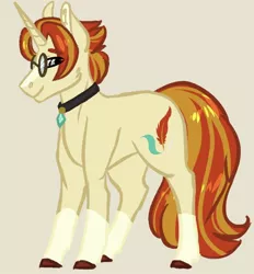 Size: 1154x1242 | Tagged: safe, artist:artfestation, derpibooru import, oc, unofficial characters only, pony, unicorn, collar, colored hooves, glasses, horn, image, jpeg, male, simple background, solo, stallion, unicorn oc, yellow background