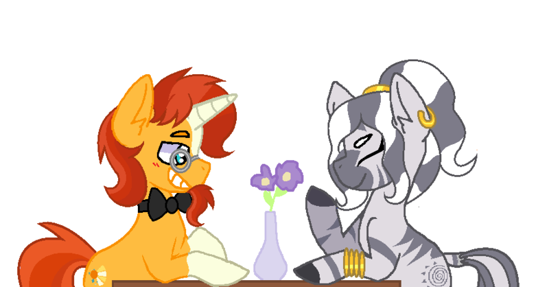 Size: 888x464 | Tagged: safe, artist:socket1971, derpibooru import, sunburst, zecora, pony, unicorn, zebra, alternate hairstyle, base used, bowtie, crack shipping, date, female, image, male, mare, png, shipping, simple background, stallion, straight, white background