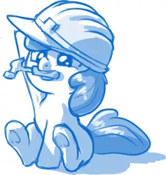 Size: 2946x3106 | Tagged: safe, artist:crade, ponybooru import, apple bloom, earth pony, pony, construction helmet, female, filly, hammer, image, monochrome, png, simple background, solo, white background