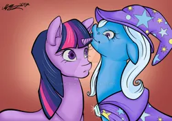 Size: 1280x906 | Tagged: safe, artist:malinsasse, derpibooru import, trixie, twilight sparkle, female, image, jpeg, lesbian, shipping, twixie