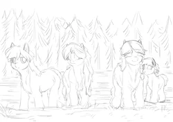 Size: 2508x1764 | Tagged: safe, artist:snspony, derpibooru import, oc, unofficial characters only, pony, taiga pony, female, foal, forest, image, looking at you, mare, png, smiling, snow, tree