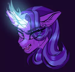 Size: 2862x2742 | Tagged: safe, artist:gunya, derpibooru import, starlight glimmer, pony, vampire, aggression, bust, crying, fangs, grin, image, magic, png, portrait, sketch, smiling, solo, teeth