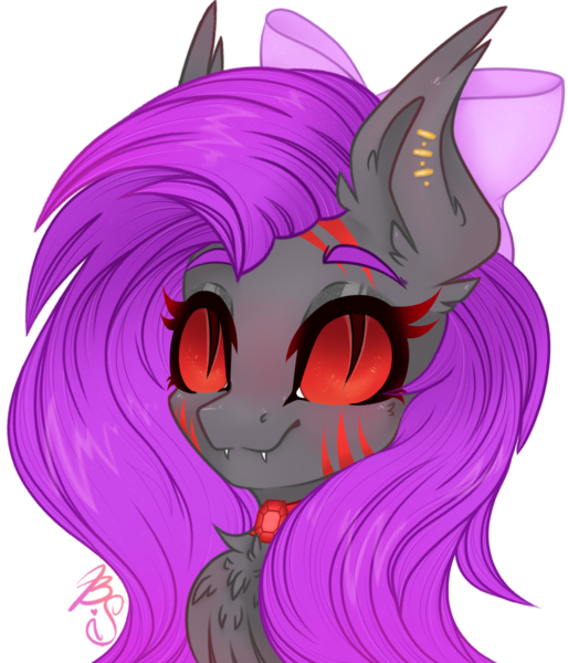 Size: 1200x1400 | Tagged: safe, artist:lickedrainbows, derpibooru import, oc, bat pony, bat pony oc, bat wings, bow, bust, chest fluff, commission, fangs, image, piercing, png, portrait, simple background, transparent background, wings