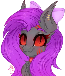 Size: 1200x1400 | Tagged: safe, artist:lickedrainbows, derpibooru import, oc, bat pony, bat pony oc, bat wings, bow, bust, chest fluff, commission, fangs, image, piercing, png, portrait, simple background, transparent background, wings