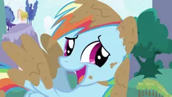 Size: 1920x1080 | Tagged: safe, derpibooru import, screencap, rainbow dash, pegasus, pony, friendship is magic, season 1, covered in mud, female, image, mare, mud, muddy, png, ponyville, solo