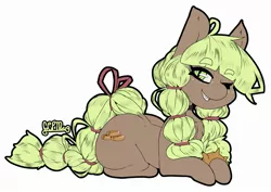 Size: 2209x1560 | Tagged: safe, artist:groundcoffeemug, derpibooru import, oc, unofficial characters only, earth pony, pony, bracelet, choker, explicit source, freckles, grin, image, jpeg, lying down, one eye closed, prone, smiling, solo, spiked wristband, wink, wristband