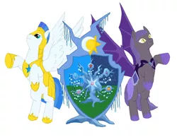 Size: 1600x1244 | Tagged: safe, artist:princeofchaoc, derpibooru import, tree of harmony, bat pony, pegasus, pony, element of generosity, element of honesty, element of kindness, element of laughter, element of loyalty, element of magic, elements of harmony, emblem, image, jpeg, moon, royal guard, simple background, sun, white background