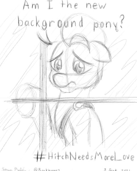 Size: 736x917 | Tagged: safe, artist:rockhoppr3, derpibooru import, hitch trailblazer, earth pony, pony, g5, hashtag, image, monochrome, png, sad, sad hitch, solo, window