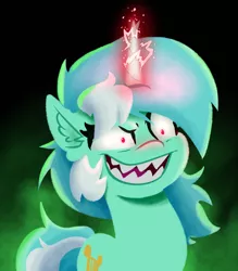 Size: 3500x4000 | Tagged: safe, artist:witchtaunter, derpibooru import, lyra heartstrings, pony, unicorn, my little pony: a new generation, ear fluff, electricity, evil, evil grin, female, g5, glow, glowing horn, grin, high res, horn, image, l.u.l.s., lineless, magic, magic aura, mare, png, sharp teeth, smiling, solo, teeth