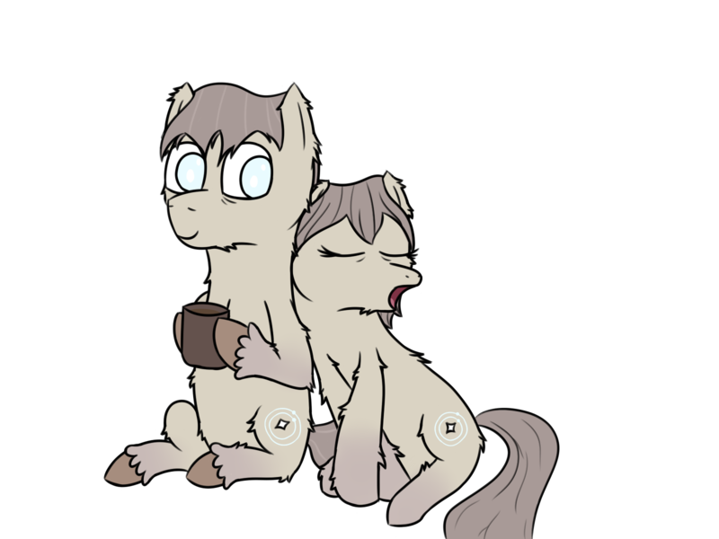 Size: 1600x1200 | Tagged: safe, artist:everfreeemergencies, oc, oc:polaris, unofficial characters only, pony, taiga pony, brother and sister, cup, duo, female, food, hoof hold, image, male, mare, png, siblings, simple background, sitting, sleeping, smiling, stallion, tea, transparent background, twins