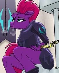 Size: 954x1176 | Tagged: suggestive, artist:mrchaosthecunningwlf, artist:ponyvillechaos577, artist:silverfantastic17, derpibooru import, fizzlepop berrytwist, tempest shadow, anthro, pony, unicorn, armor, base used, bathroom, bathroom use, broken horn, but why, clothes, female, fetish, horn, image, mare, nose blowing, pants, pants down, pissing, png, relief, relieved, solo, solo female, storm king's emblem, toilet, trace, urine, watersports