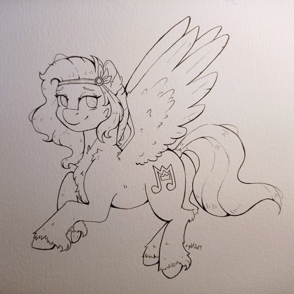 Size: 2992x2992 | Tagged: safe, artist:lightisanasshole, derpibooru import, pipp petals, pegasus, pony, butt, cheek fluff, chest fluff, cutie mark, feather, flying, g5, image, jpeg, leg fluff, lineart, marker drawing, photo, solo, tail, traditional art, wip