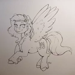 Size: 2992x2992 | Tagged: safe, artist:lightisanasshole, derpibooru import, pipp petals, pegasus, pony, butt, cheek fluff, chest fluff, cutie mark, feather, flying, g5, image, jpeg, leg fluff, lineart, marker drawing, photo, solo, tail, traditional art, wip